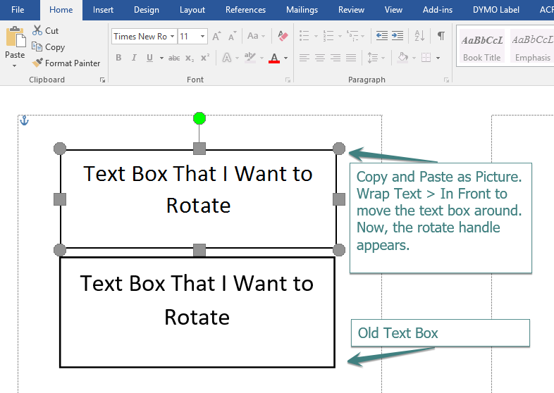 rotate a text box in word for mac